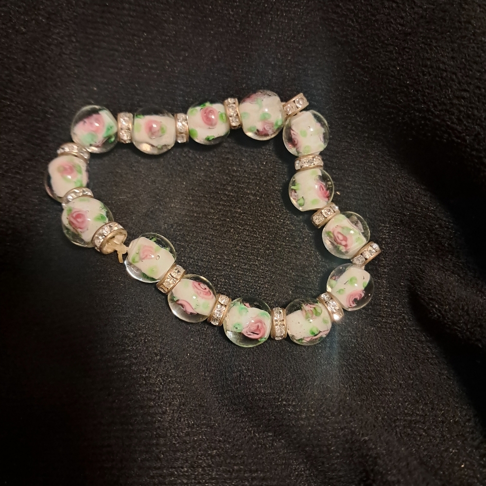 12 MM "Murano-Style" LAMPWORK Glass Bead Bracelet